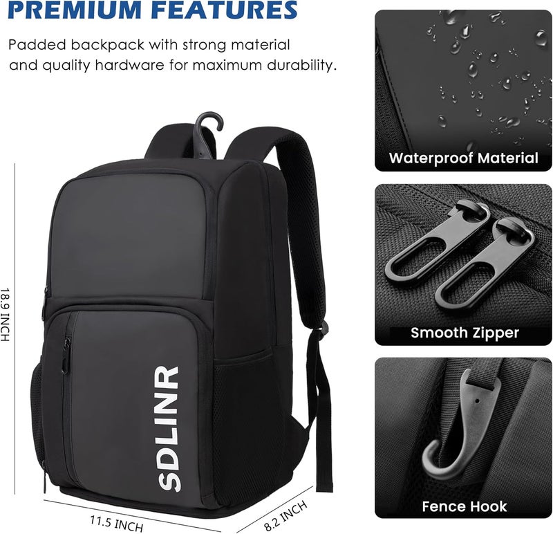 SDLINR Pickleball Bag Fits 4 to 10 Paddles, Large Pickleball Backpack with Shoe Compartment and Fence Hook,Pickleball Gifts for Men Women - Image 5